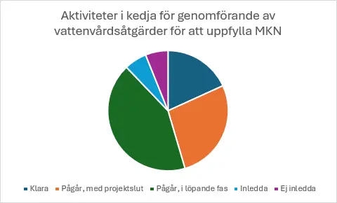Klara 6, 18%, pågår med projektslut 9, 27%, pågår löpande fas 12, 22%, inledda 10, 19%, ej inledda 3, 6%