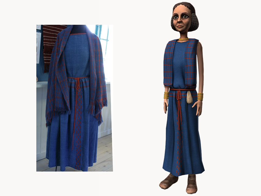 Shamankvinnan, en av karaktärerna från dataspelet Fylgja. Kvinnan är klädd i en blå klänning.
